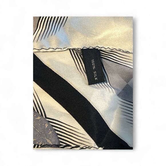 100% Silk Jacket POCKET SQUARE HANDKERCHIEF Handrolled Geométrico Pattern Vtg - Picture 4 of 5